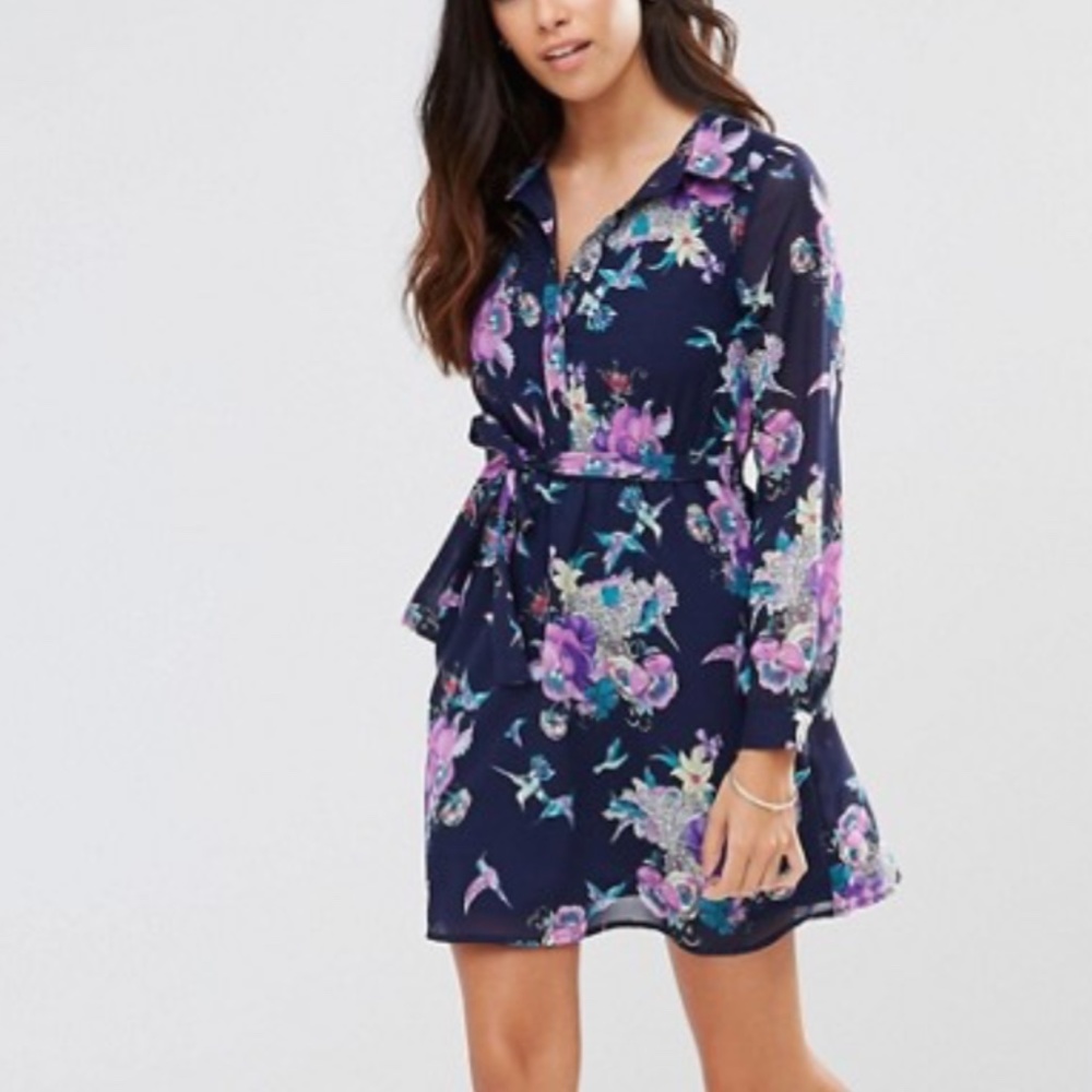 Yumi Petite Skater Shirt Dress In Floral Print